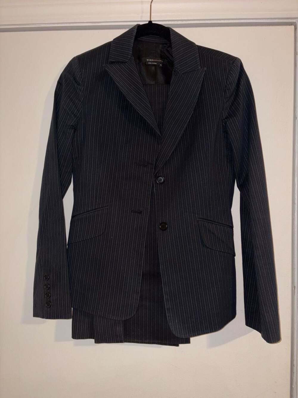 Bcbgmaxazria Pinstripe Suit Jacket Size 2 Black White